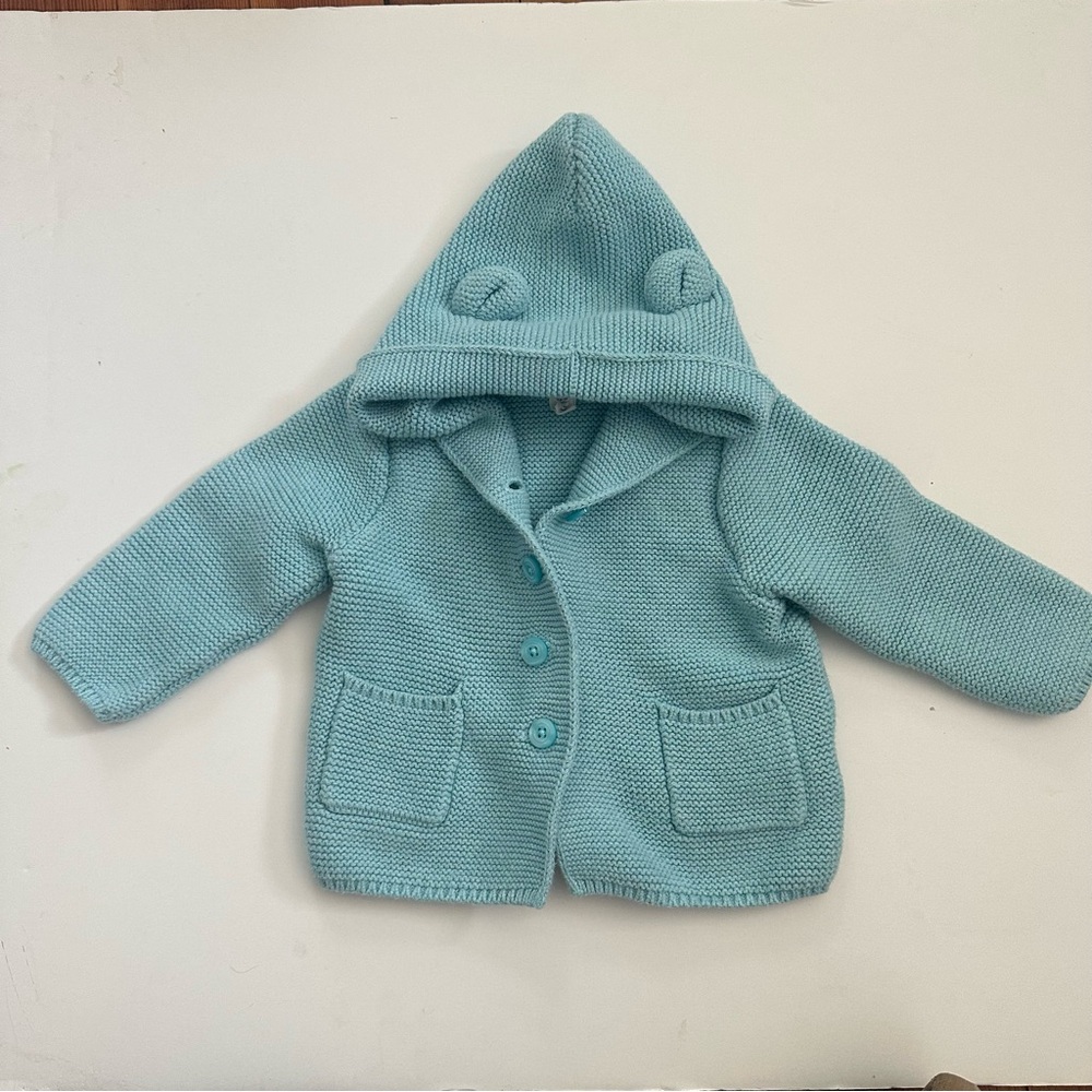 Cozy Baby Gap Blue Knit Baby Bear Hoodie 12-18 mos